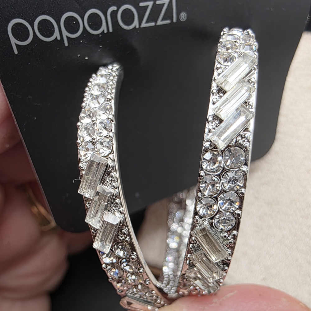 Paparazzi Dazzling Silver Rhinestone Earrings (1986) - Picture 2 of 3
